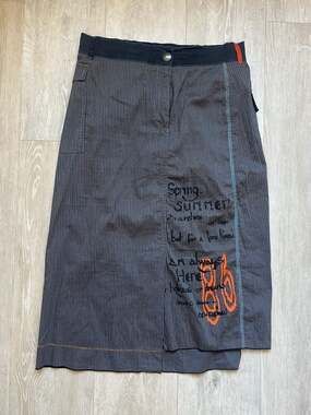 Cop. Copine Vintage Pinstriped 'Spring/Summer 86' Graphic Midi Skirt